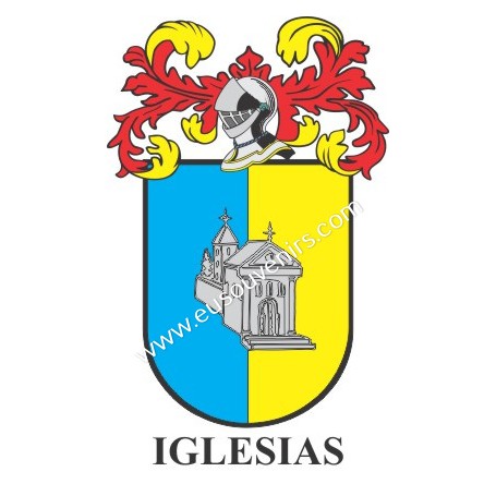 Porte-clés héraldique - IGLESIAS - Personnalisé avec le nom, l'écusson de la famille et une brève description de l'origine généa