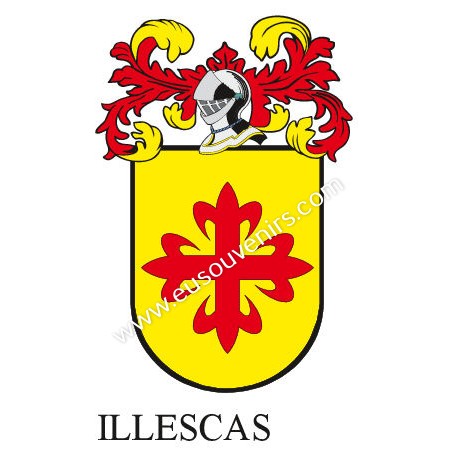 Heraldic keychain - ILLESCAS - Personalized with surname, family crest and brief description of the genealogical origin.