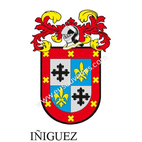 Porte-clés héraldique - IÑIGUEZ - Personnalisé avec le nom, l'écusson de la famille et une brève description de l'origine généal