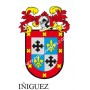 Heraldic keychain - IÑIGUEZ - Personalized with surname, family crest and brief description of the genealogical origin.