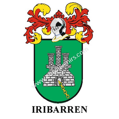 Llavero heráldico - IRIBARREN - Personalizado con apellido, escudo de la familia y breve descripción del origen genealógico.