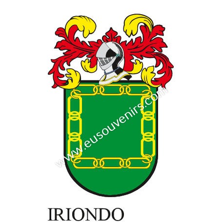 Heraldic keychain - IRIONDO - Personalized with surname, family crest and brief description of the genealogical origin.