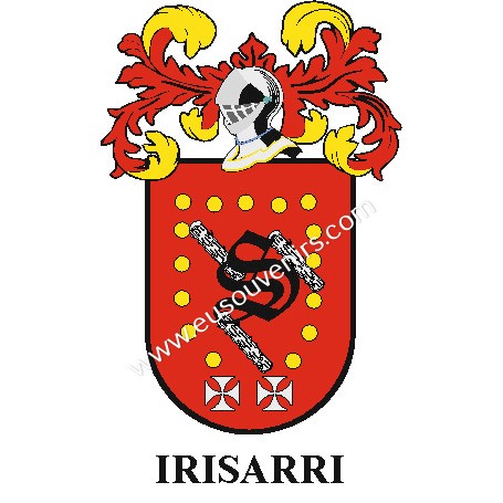 Porte-clés héraldique - IRISARRI - Personnalisé avec le nom, l'écusson de la famille et une brève description de l'origine généa