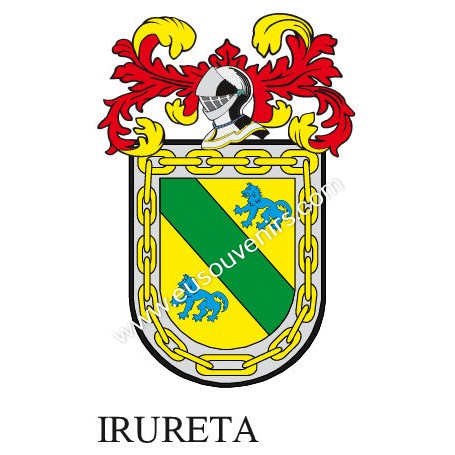 Llavero heráldico - IRURETA - Personalizado con apellido, escudo de la familia y breve descripción del origen genealógico.