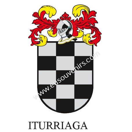 Heraldic keychain - ITURRIAGA - Personalized with surname, family crest and brief description of the genealogical origin.