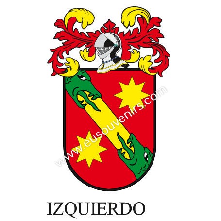 Porte-clés héraldique - IZQUIERDO - Personnalisé avec le nom, l'écusson de la famille et une brève description de l'origine géné