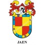 Heraldic keychain - JAEN - Personalized with surname, family crest and brief description of the genealogical origin.
