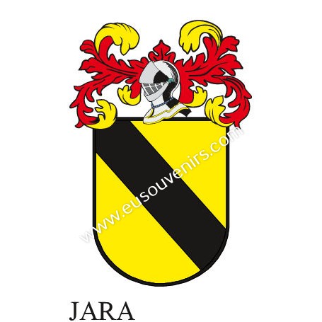 Llavero heráldico - JARA - Personalizado con apellido, escudo de la familia y breve descripción del origen genealógico.