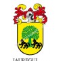 Llavero heráldico - JAUREGUI - Personalizado con apellido, escudo de la familia y breve descripción del origen genealógico.