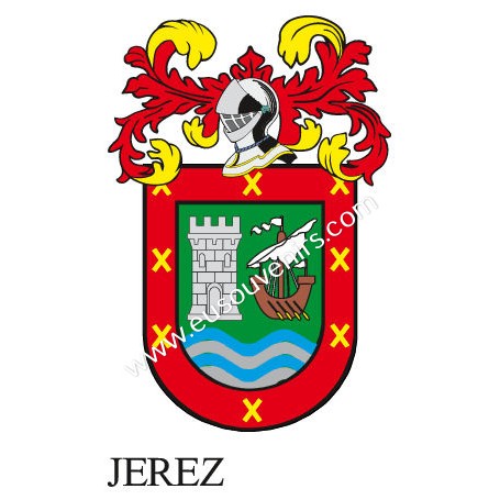 Porte-clés héraldique - JEREZ - Personnalisé avec le nom, l'écusson de la famille et une brève description de l'origine généalog