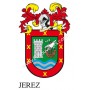 Heraldic keychain - JEREZ - Personalized with surname, family crest and brief description of the genealogical origin.