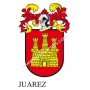 Porte-clés héraldique - JUAREZ - Personnalisé avec le nom, l'écusson de la famille et une brève description de l'origine généalo