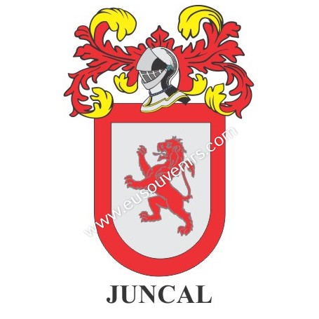 Llavero heráldico - JUNCAL - Personalizado con apellido, escudo de la familia y breve descripción del origen genealógico.