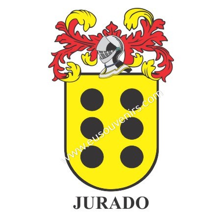 Llavero heráldico - JURADO - Personalizado con apellido, escudo de la familia y breve descripción del origen genealógico.