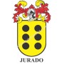 Heraldic keychain - JURADO - Personalized with surname, family crest and brief description of the genealogical origin.