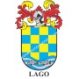 Llavero heráldico - LAGO - Personalizado con apellido, escudo de la familia y breve descripción del origen genealógico.