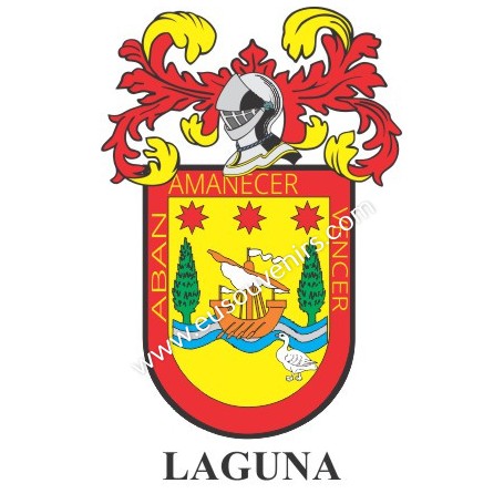 Heraldic keychain - LAGUNA - Personalized with surname, family crest and brief description of the genealogical origin.