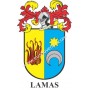 Llavero heráldico - LAMAS - Personalizado con apellido, escudo de la familia y breve descripción del origen genealógico.