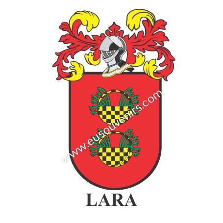 Heraldic keychain - LARA - Personalized with surname, family crest and brief description of the genealogical origin.