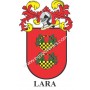 Llavero heráldico - LARA - Personalizado con apellido, escudo de la familia y breve descripción del origen genealógico.