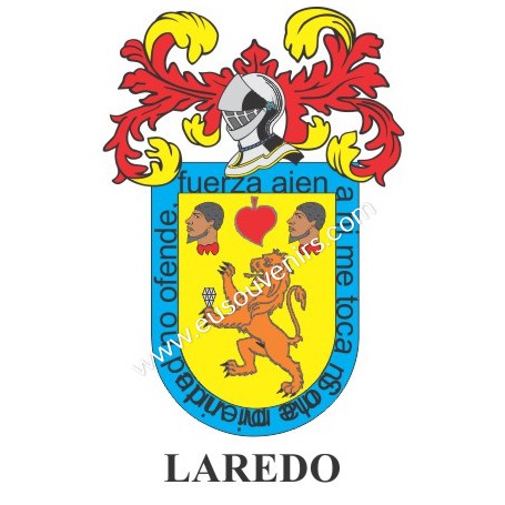 Porte-clés héraldique - LAREDO - Personnalisé avec le nom, l'écusson de la famille et une brève description de l'origine généalo