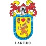 Heraldic keychain - LAREDO - Personalized with surname, family crest and brief description of the genealogical origin.
