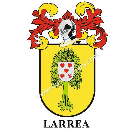 Llavero heráldico - LARREA - Personalizado con apellido, escudo de la familia y breve descripción del origen genealógico.