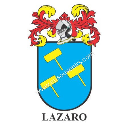 Porte-clés héraldique - LAZARO - Personnalisé avec le nom, l'écusson de la famille et une brève description de l'origine généalo