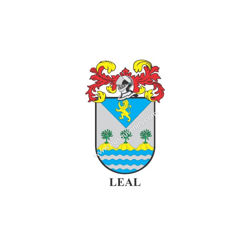 Llavero heráldico LEAL Personalizado con apellido, escudo de la familia y breve descripción