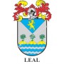 Llavero heráldico - LEAL - Personalizado con apellido, escudo de la familia y breve descripción del origen genealógico.
