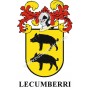 Heraldic keychain - LECUMBERRI - Personalized with surname, family crest and brief description of the genealogical origin.