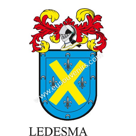 Llavero heráldico - LEDESMA - Personalizado con apellido, escudo de la familia y breve descripción del origen genealógico.