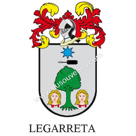 Llavero heráldico - LEGARRETA - Personalizado con apellido, escudo de la familia y breve descripción del origen genealógico.