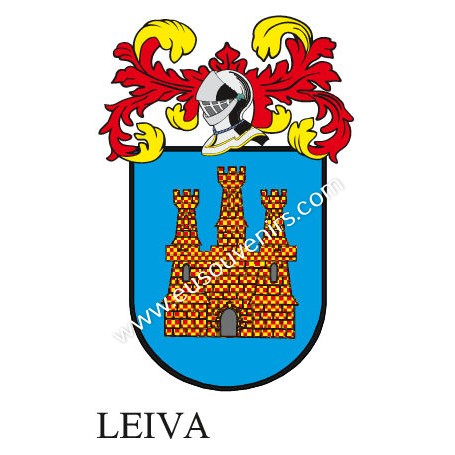 Llavero heráldico - LEIVA - Personalizado con apellido, escudo de la familia y breve descripción del origen genealógico.