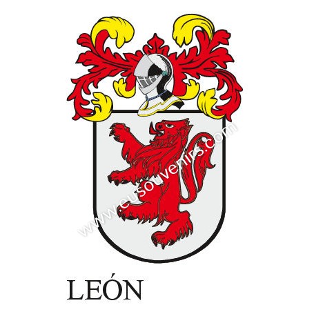 Porte-clés héraldique - LEON - Personnalisé avec le nom, l'écusson de la famille et une brève description de l'origine généalogi