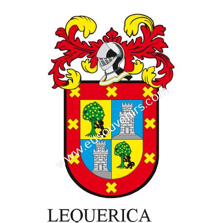 Llavero heráldico - LEQUERICA - Personalizado con apellido, escudo de la familia y breve descripción del origen genealógico.