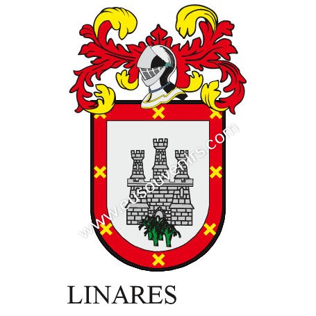 Heraldic keychain - LINARES - Personalized with surname, family crest and brief description of the genealogical origin.