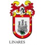 Heraldic keychain - LINARES - Personalized with surname, family crest and brief description of the genealogical origin.
