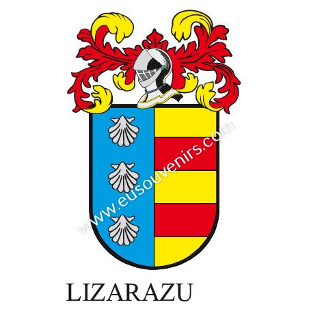 Porte-clés héraldique - LIZARAZU - Personnalisé avec le nom, l'écusson de la famille et une brève description de l'origine généa