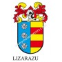 Heraldic keychain - LIZARAZU - Personalized with surname, family crest and brief description of the genealogical origin.