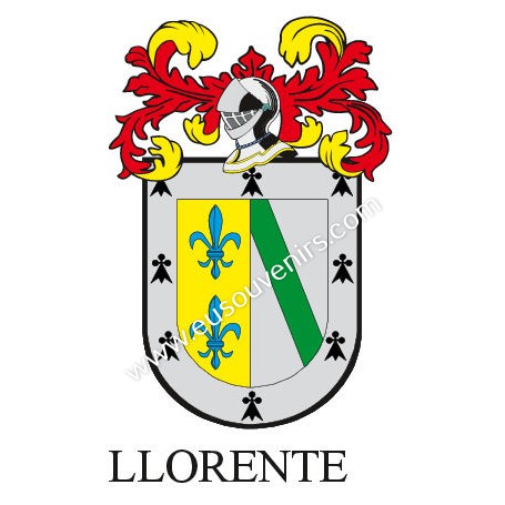 Heraldic keychain - LLORENTE - Personalized with surname, family crest and brief description of the genealogical origin.