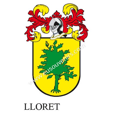 Heraldic keychain - LLORET - Personalized with surname, family crest and brief description of the genealogical origin.