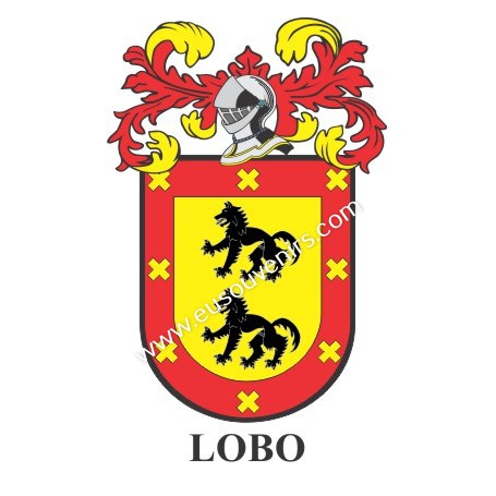 Porte-clés héraldique - LOBO - Personnalisé avec le nom, l'écusson de la famille et une brève description de l'origine généalogi
