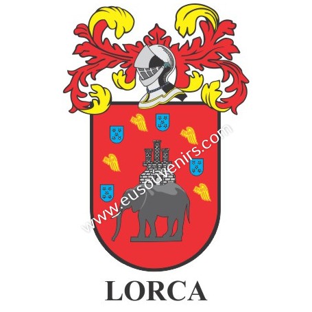 Porte-clés héraldique - LORCA - Personnalisé avec le nom, l'écusson de la famille et une brève description de l'origine généalog