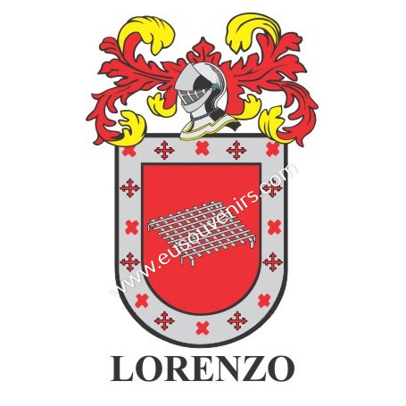 Porte-clés héraldique - LORENZO - Personnalisé avec le nom, l'écusson de la famille et une brève description de l'origine généal