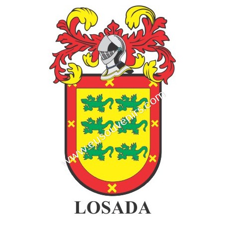 Heraldic keychain - LOSADA - Personalized with surname, family crest and brief description of the genealogical origin.