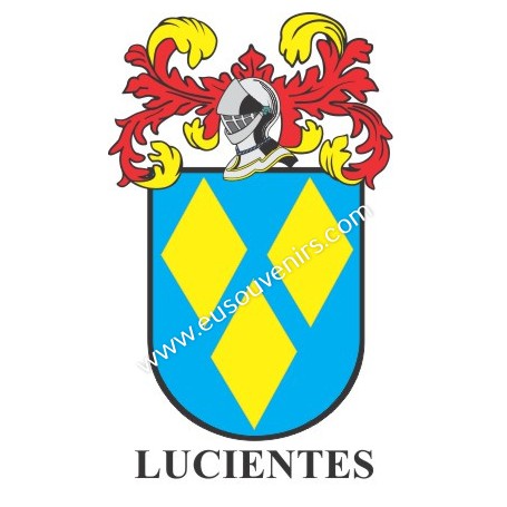 Porte-clés héraldique - LUCIENTES - Personnalisé avec le nom, l'écusson de la famille et une brève description de l'origine géné