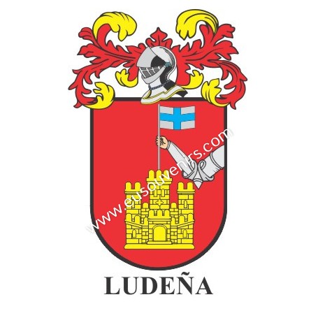 Porte-clés héraldique - LUDEÑA - Personnalisé avec le nom, l'écusson de la famille et une brève description de l'origine généalo