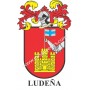 Heraldic keychain - LUDEÑA - Personalized with surname, family crest and brief description of the genealogical origin.