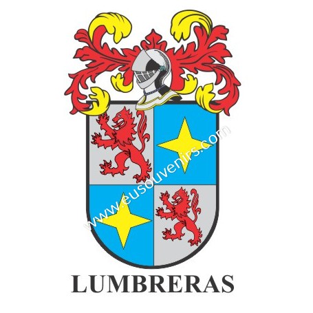 Llavero heráldico - LUMBRERAS - Personalizado con apellido, escudo de la familia y breve descripción del origen genealógico.